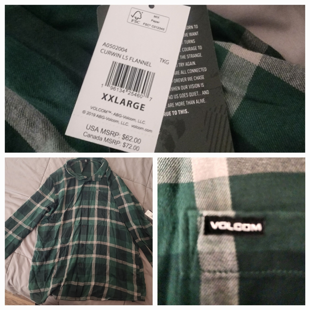 Volcom Forest Green Checkered Flannel Shirt